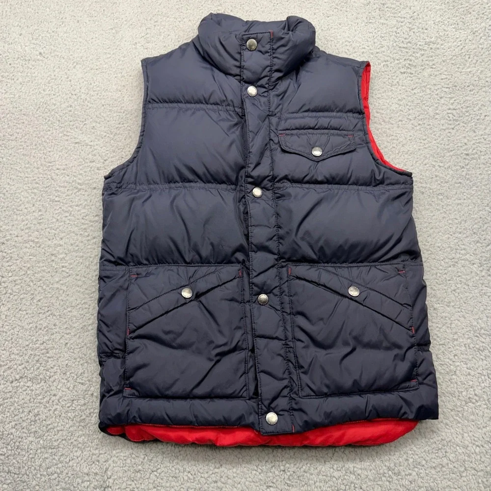 Lands End 392059 Kids Size Medium 10-12 Navy Blue Red Down Insulated Puffer Vest